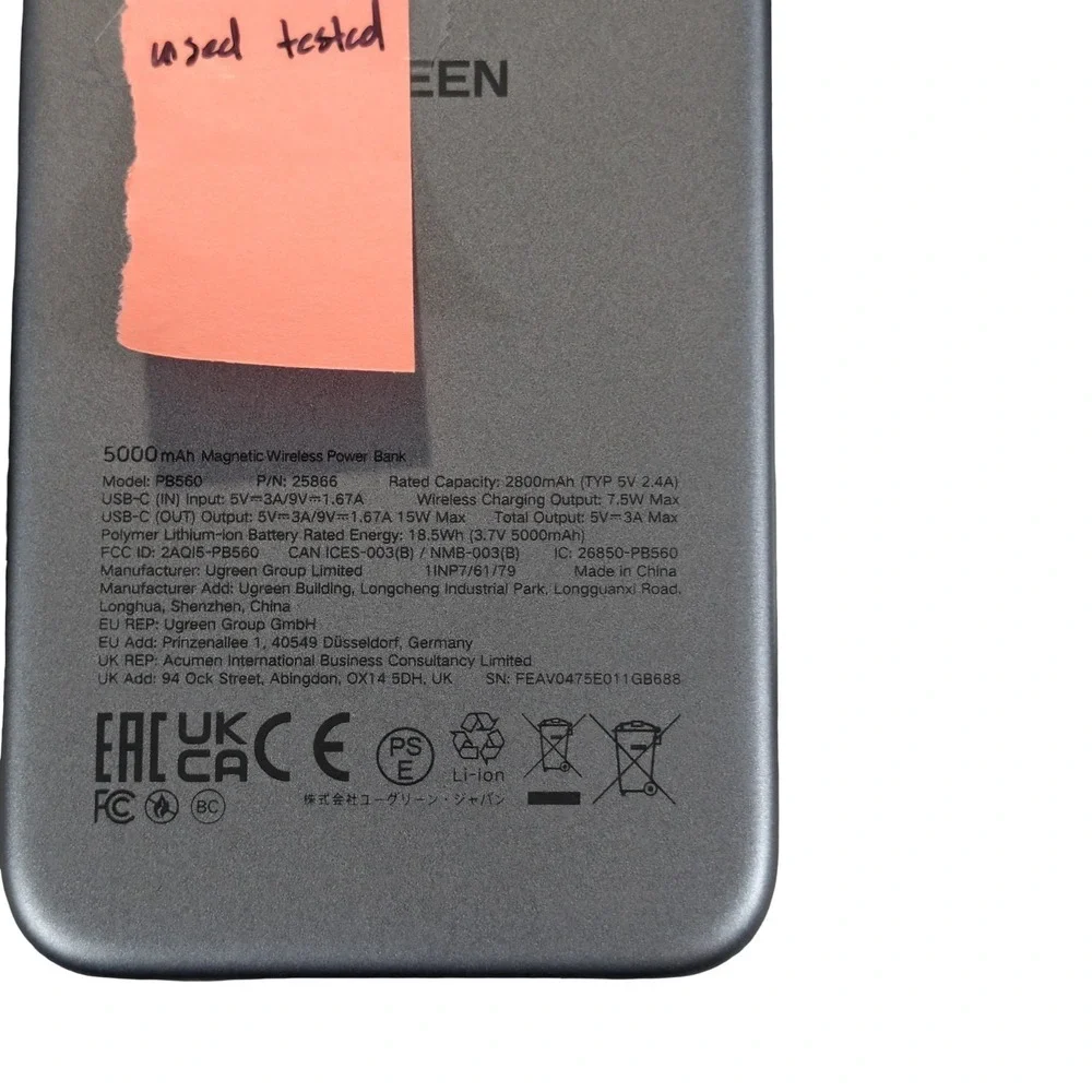 Nn6U Ugreen Magnetic Wireless Fast‎ Charging 15W Power Bank 5000mAh Used Read⬇️